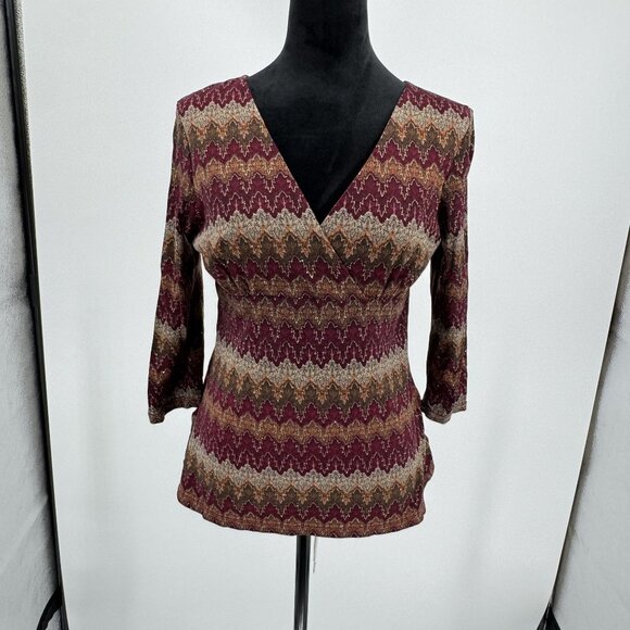 INC Y2K Babydoll Top Womens Size L Nylon Chevron Forest Fairy Empire Waist Vtg - Picture 3 of 6